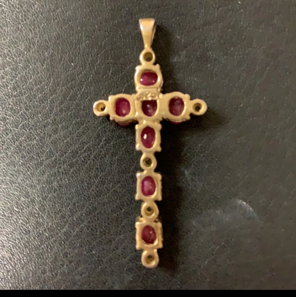 Geniune Ruby Diamond Sterling Silver Cross Pendant. ๐ - Picture 5 of 7